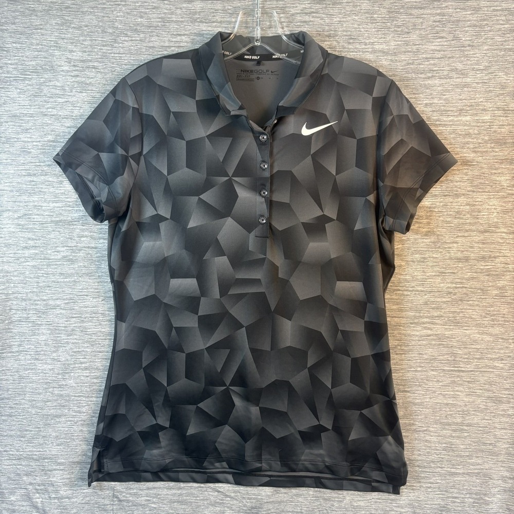 Nike Golf Dri-Fit Womens Medium Grey Gradient Print Short Sleeve Athletic Shirt
